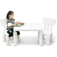 Goplus - Kindersitzgruppe aus Kunststoff, Kindertisch mit 2 Stühlen, Stuhl mit Rückenlehne, mit Runden Kanten, Einfarbiges Design, für Junge und von GOPLUS