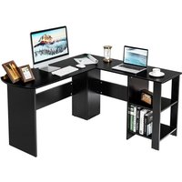 Goplus - L-foermiger Computertisch, Arbeitsplatz mit offenem Bücherregal, geraeumige Tischplatte, 2 Kabelführungsloecher, einzigartiges Design, von GOPLUS