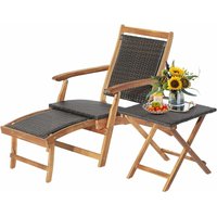 Goplus - Polyratten Sonnenliege Set, Gartenstuhl mit Beistelltisch, klappbarer Liegestuhl mit Tisch für Garten, Balkon & Pool von GOPLUS