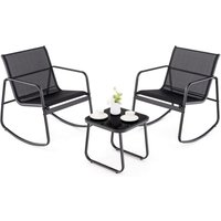 Schaukelstuhl Outdoor 2er Set, Gartenmöbel Set mit 2 Schaukelstühle & Beistelltisch, Bistroset 3 teilig aus Metall & Textilgewebe, Moderne Sitzgruppe von GOPLUS