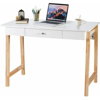 Goplus - Schreibtisch mit Schublade, Arbeitstisch mit Massivholzbeine, Schminktisch ohne Spiegel, skandinavischer Stil, für Arbeitszimmer, von GOPLUS