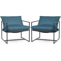 Goplus - Sessel Wohnzimmer 2er Set, Einzelsofa mit Metallrahmen & abnehmbaren Schwammkissen, Polstersessel mit Modernes Design, Lehnstuhl Blau für von GOPLUS