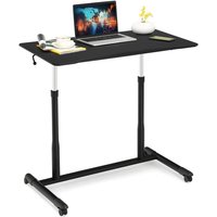 Höhenverstellbarer Laptoptisch mit Handkurbel, pc Tisch mit 4 Rädern, Kompakte Workstation, Ergonomischer Computertisch, für Zuhause Büro von GOPLUS