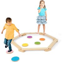 Kinder Balancierbalken, Schwebebalken Set aus Holz, 12-teilig Balancierbrett mit 6 farbige Trittsteine, Hindernisparcours für Kleinkinder, für von GOPLUS