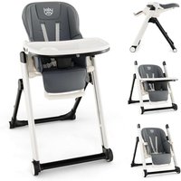 Kinder Hochstuhl faltbar, höhenverstellbarer Kinderhochstuhl mit verstellbarer Rücklehne & Fußstütze, Babystuhl mit Doppeltablett &wasserdichtem von GOPLUS