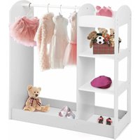 Kindergarderobe mit Spiegel, Kleiderständer mit 4 offenen Regalen & Kleiderstange, Garderobe aus Holz für Kinderzimmer, Schlafzimmer, Kindergarten, Kindergarderobe mit Spiegel, Kleiderständer mit 4 offenen Regalen & Kleiderstange, Garderobe aus Holz für Kinderzimmer, Schlafzimmer, Kindergarten, von GOPLUS