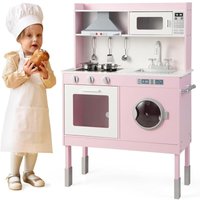 Kinderküche mit Küchengeräten, Spielzeugküche mit Kochfeld, Abzugshaube, Mikrowelle, Waschmaschine, Wasserhahn & Spülbecken, Spielküche mit Licht- & Kinderküche mit Küchengeräten, Spielzeugküche mit Kochfeld, Abzugshaube, Mikrowelle, Waschmaschine, Wasserhahn & Spülbecken, Spielküche mit Licht- & von GOPLUS