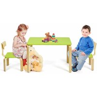 Kindersitzgruppe aus Holz mit 1 Kindertisch und 2 Stühle, Kindermöbel mit Abgerundeten Ecken und Kanten, Kinder Tisch und Stühle für Zuhause, von GOPLUS