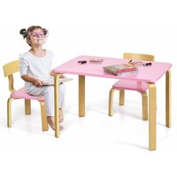 Kindersitzgruppe aus Holz mit 1 Kindertisch und 2 Stühle, Kindermoebel mit Abgerundeten Ecken und Kanten,Kinder Tisch und Stühle für Zuhause, von GOPLUS