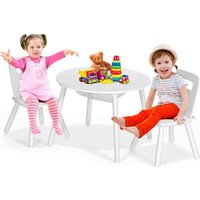 Kindersitzgruppe mit 1 Holztisch und 2 Stühlen, Kindertisch mit Netztasche, Sitzgruppe für Kleinkinder & Maedchen & Jungs, Kindermoebel-Set (Weiss) von GOPLUS