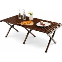 Goplus - Klappbarer Campingtisch aus Holz, tragbarer Picknicktisch mit Tragetasche, aufrollbare Bambustischplatte, Klapptisch für Hof Terrasse Garten von GOPLUS