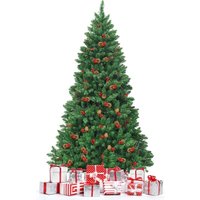 Künstlicher Weihnachtsbaum mit LED-Licht/Tannenzapfen/roten Beeren, Christbaum mit Metallstaender, schwer entflammbar und Schnellaufbau, Tannenbaum von GOPLUS