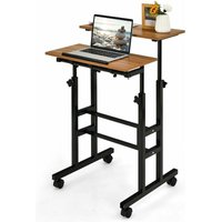 Mobiler Labtoptisch, Sit-Stand Arbeitstisch mit Rollen, hoehenverstellbarer Stehtisch, Schreibtisch zum Stehpult für Notebook&Beamer, von GOPLUS