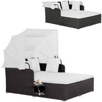 Rattan Lounge mit faltbarem Sonnendach, Gartenliege mit Sitz- und Rückenkissen, Doppelliege Gartensofa für Garten & Terrasse - Goplus von GOPLUS