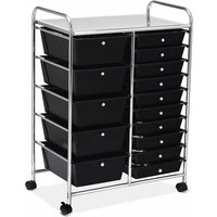 Goplus - Rollwagen mit 15 Schubladen, Rollregal, Beistellwagen Haushaltswagen Rollcontainer Badrollwagen Badtrolley Badregal (Schwarz) von GOPLUS