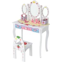 Schminktisch Kinder mit 3 Speigeln, Frisiertisch Mädchen mit 3 Schubladen, Prinzessin Kosmetiktisch Holz (Weiß) - Goplus von GOPLUS