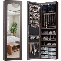 Schmuckschrank mit Schloss & 2 Schlüsseln, Schmuckregal mit LED-Beleuchtung, Spiegelschrank mit Schubladen, Wandmontage und Türmontage, mit Stauraum von GOPLUS