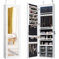 Schmuckschrank mit Spiegel, Wandmontierbarer abschließbarer Schmuckschrank mit 5 LED-Lichtern, 4 Lagerregale, 120 Ohrringschlitzen, 18 Haken, 84 von GOPLUS