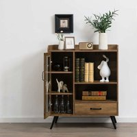 Sideboard mit Ablagen, Küchenschrank mit Weinglashalter & 8-Flaschen Weinregal, Vintage-Weinschrank, Aufbewahrungsschrank mit Glastür & Schublade, Sideboard mit Ablagen, Küchenschrank mit Weinglashalter & 8-Flaschen Weinregal, Vintage-Weinschrank, Aufbewahrungsschrank mit Glastür & Schublade, von GOPLUS