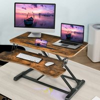 Goplus - Sit-Stand Workstation, Hoehenverstellbarer Schreibtischaufsatz, ergonomischer Sitz-Steh-Schreibtisch aus Metallgestellund Spannplatte, von GOPLUS