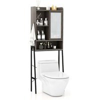 Goplus - Toilettenschrank, Badezimmerschrank mit Schiebetür, verstellbaren Regalen & Haken, Toilettenregal WC-Schrank über der Toilette mit robustem von GOPLUS