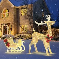 Vorbeleuchtete Weihnachtsrendiere mit 100 LED-Lichtern, Weihnachtsbeleuchtung mit Goldenes Pulver, Rote Schleifen, Kabelbinder Erdspieße, Vorbeleuchtete Weihnachtsrendiere mit 100 LED-Lichtern, Weihnachtsbeleuchtung mit Goldenes Pulver, Rote Schleifen, Kabelbinder Erdspieße, von GOPLUS