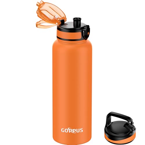 GOPPUS 1.2L/40ozTrinkflasche Edelstahl mit Strohhalm Infuser 2 Deckel BPA-frei Auslaufsicher Kohlensäure geeignet Wasserflasche Fahrrad Thermosflasche Isoliert Isolierflasche Sport Wasser Flasche Tee von GOPPUS