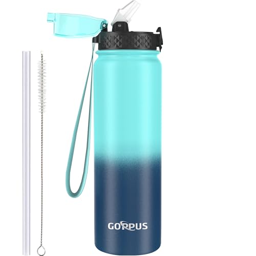 GOPPUS 1L/32oz Thermosflasche mit Strohhalm Doppelschicht Edelstahl Trinkflasche 1 Liter Isolierflasche Auslaufsicher Sport Wasserflasche Kohlensäure Water Bottle Trinkflaschen BPA-frei Wasser Flasche von GOPPUS