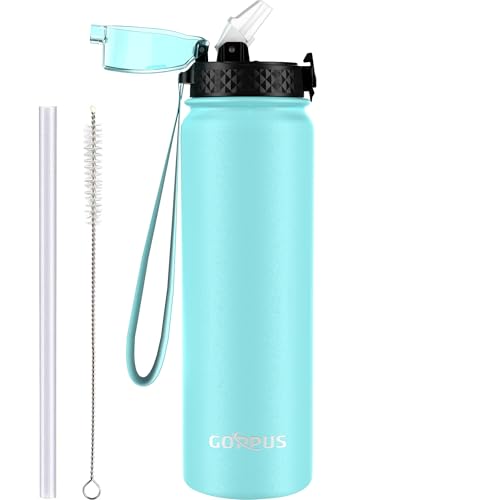 GOPPUS 1L/32oz Thermosflasche mit Strohhalm Doppelschicht Edelstahl Trinkflasche 1 Liter Isolierflasche Auslaufsicher Sport Wasserflasche Kohlensäure Water Bottle Trinkflaschen BPA-frei Wasser Flasche von GOPPUS