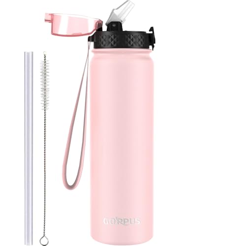 GOPPUS 1L/32oz Thermosflasche mit Strohhalm Doppelschicht Edelstahl Trinkflasche 1 Liter Isolierflasche Auslaufsicher Sport Wasserflasche Kohlensäure Water Bottle Trinkflaschen BPA-frei Wasser Flasche von GOPPUS