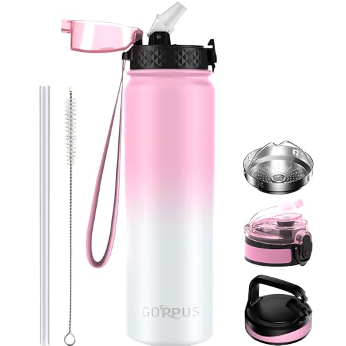 GOPPUS 1L/32oz Thermosflasche mit Strohhalm Doppelschicht Edelstahl Trinkflasche 1 Liter Isolierflasche Auslaufsicher Sport Wasserflasche Kohlensäure Water Bottle Trinkflaschen BPA-frei Wasser Flasche von GOPPUS