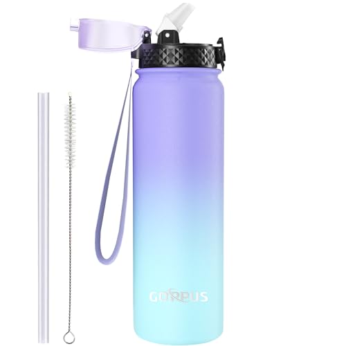 GOPPUS 1L/32oz Thermosflasche mit Strohhalm Doppelschicht Edelstahl Trinkflasche 1 Liter Isolierflasche Auslaufsicher Sport Wasserflasche Kohlensäure Water Bottle Trinkflaschen BPA-frei Wasser Flasche von GOPPUS