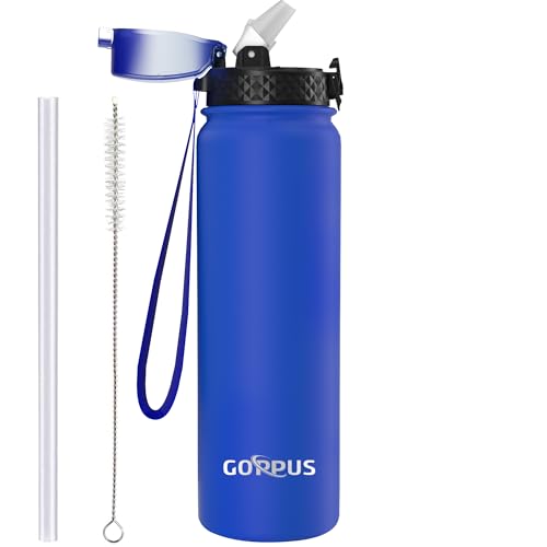 GOPPUS 1L/32oz Thermosflasche mit Strohhalm Doppelschicht Edelstahl Trinkflasche 1 Liter Isolierflasche Auslaufsicher Sport Wasserflasche Kohlensäure Water Bottle Trinkflaschen BPA-frei Wasser Flasche von GOPPUS