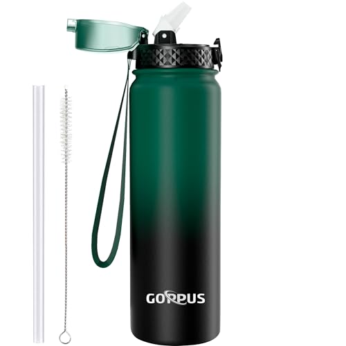 GOPPUS 1L/32oz Thermosflasche mit Strohhalm Doppelschicht Edelstahl Trinkflasche 1 Liter Isolierflasche Auslaufsicher Sport Wasserflasche Kohlensäure Water Bottle Trinkflaschen BPA-frei Wasser Flasche von GOPPUS