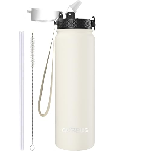 GOPPUS 1L/32oz Thermosflasche mit Strohhalm Doppelschicht Edelstahl Trinkflasche 1 Liter Isolierflasche Auslaufsicher Sport Wasserflasche Kohlensäure Water Bottle Trinkflaschen BPA-frei Wasser Flasche von GOPPUS