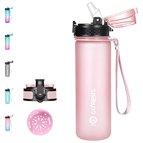 GOPPUS 500ml/17oz Kinder Trinkflasche mit Strohhalm Zeitmarkierungen Tritan Wasserflasche Kohlensäure Geeignet BPA-frei Auslaufsicher Sportflasche für Sport,Fahrrad,Uni,Outdoor Leicht, Nachhaltig von GOPPUS