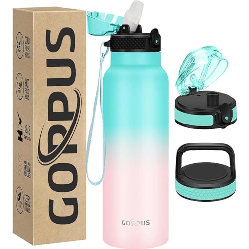 GOPPUS 750ml/24oz Edelstahl-Wasserflasche mit Strohhalm 0,75 Liter Heißwasserflasche Doppelwandige Stahlwasserflaschen Isolierte Wasserflaschen Auslaufsichere Kaltwasserflasche Erwachsene von GOPPUS