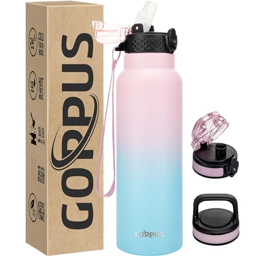 GOPPUS 750ml/24oz Edelstahl-Wasserflasche mit Strohhalm 0,75 Liter Heißwasserflasche Doppelwandige Stahlwasserflaschen Isolierte Wasserflaschen Auslaufsichere Kaltwasserflasche Erwachsene von GOPPUS