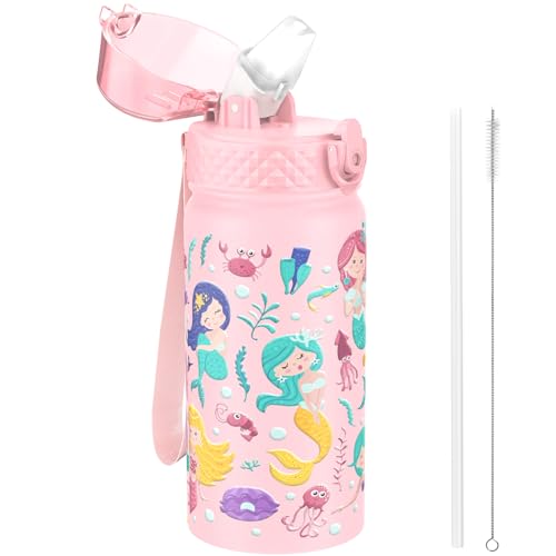 GOPPUS 420ml/14oz Kinder Trinkflasche Edelstahl mit Strohhalm Auslaufsicher Kanteen Schule Kohlensäure Geeignet Wasserflasche Kindergarten Kleinkind Flasche Isolierflasche Jungen Mädchen bpa-frei von GOPPUS