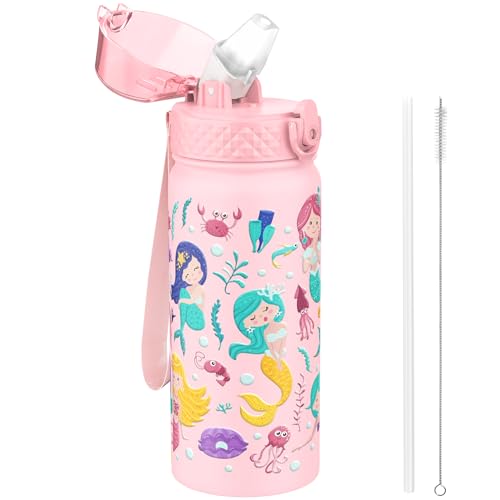 GOPPUS 550ml/18oz Kinder Trinkflasche Edelstahl mit Strohhalm Auslaufsicher Kanteen Schule Kohlensäure Geeignet Wasserflasche Kindergarten Kleinkind Flasche Isolierflasche Jungen Mädchen bpa-frei von GOPPUS