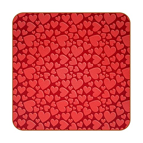 GORDESC Quadratische Untersetzer für Getränke, Valentinstag, rotes Herzmuster, Lederbecher, Matte für Holz, Glas, Möbel, Kaffee, Tisch, Schutz, 6 Stück von GORDESC