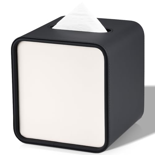GORESE Taschentuchbox,Leder Quadratische Kosmetiktücherbox Papiertaschentuchhalter Taschentuchspender Tücherbox Tissue Box für Büro, Zuhause, Auto, Badezimmer(Schwarz) von GORESE