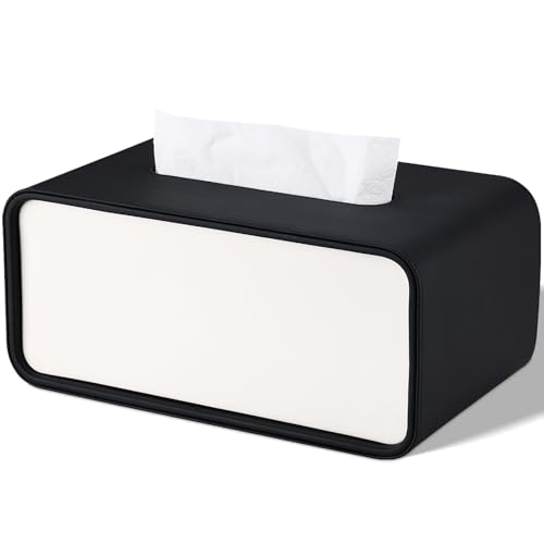 GORESE Taschentuchbox,Leder Rechteckige Kosmetiktücherbox Papiertaschentuchhalter Taschentuchspender Tücherbox Tissue Box für Büro, Zuhause, Auto, Badezimmer(Schwarz) von GORESE