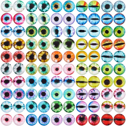 GORGECRAFT 1 Box 100Stk 12 mm Rund Glas Drachenauge Edelsteinabdeckung Cabochon Katze Schlange Böse Augen Gemischte Stile Flache Rückseite Gewölbte Kamee-Skulpturen Requisiten Puppenherstellung DIY von GORGECRAFT