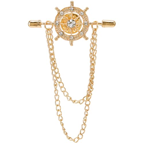 GORGECRAFT 1 Box 2Stk Kristall Schiffssteuerrad Mit Kettenkragen Anstecknadeln Goldene Metall Doppelkette Kragenstange Quaste Krawattennadeln Verschluss Clips Brosche Stab Für Hemden Abzeichen Schals von GORGECRAFT