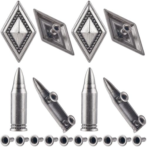 GORGECRAFT 1 Box Mit 24 Sets Antiken Silbernen Spike Nieten Mit Schraubverschluss Im Tibetischen Stil Rautenform Metallnietenschnitzerei Punk-Spikes Conchos Gussteile Lederhandwerksornament von GORGECRAFT