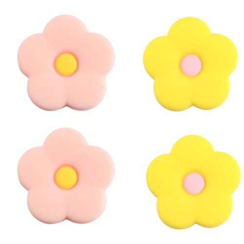GORGECRAFT 1 Box Mit 4 Joycon Daumengriffkappen Controller Silikon Weich rutschfest Rosa/Gelbe Blumen Joystick Analogstick Abdeckung Kompatible Tastenabdeckungen Kappen Für Switch Controller Zubehör von GORGECRAFT