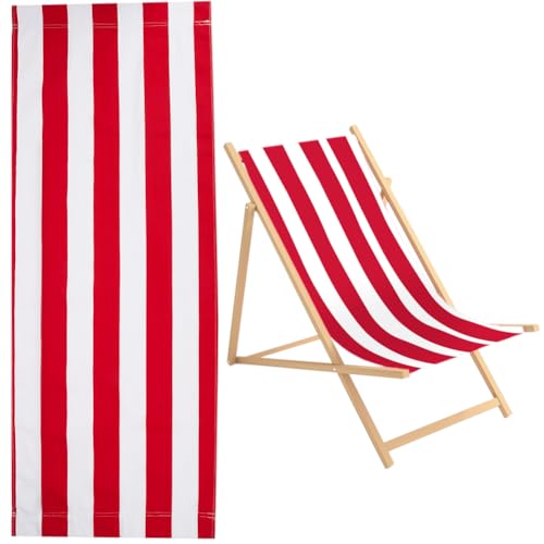 GORGECRAFT 1 Stück Ersatz-Strandtuch Für Stühle Canvas 435 x 1150mm Oxford-Stoff Rot-Weiß Gestreift Stuhl Ersatzstoff Stuhlstoff Liegetuch Ersatz Zum Sonnenbaden Garten Innenhof Strand von GORGECRAFT