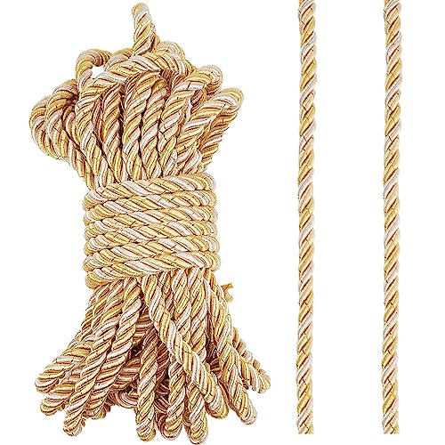 GORGECRAFT 10 m Gedrehtes Zierschnurseil 8 mm Polyester-Drehkordeln Vorhangseil-Zubehör Schnurfaden Und Kordel Für Die Herstellung von Armbändern Und Kostümen Gold von GORGECRAFT