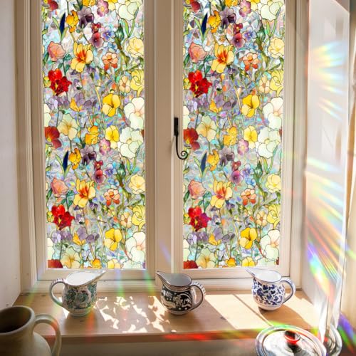 GORGECRAFT 100x43cm Bunte Sichtschutzfolie Für Fenster Mit Blumen Und Regenbogenmotiv 3D Buntglasabdeckung Dekorative Fensterfolie Nicht Klebend Statisch Wiederverwendbar UV Beständig Aufkleber Für Z GORGECRAFT 100x43cm Bunte Sichtschutzfolie Für Fenster Mit Blumen Und Regenbogenmotiv 3D Buntglasabdeckung Dekorative Fensterfolie Nicht Klebend Statisch Wiederverwendbar UV Beständig Aufkleber Für Z von GORGECRAFT